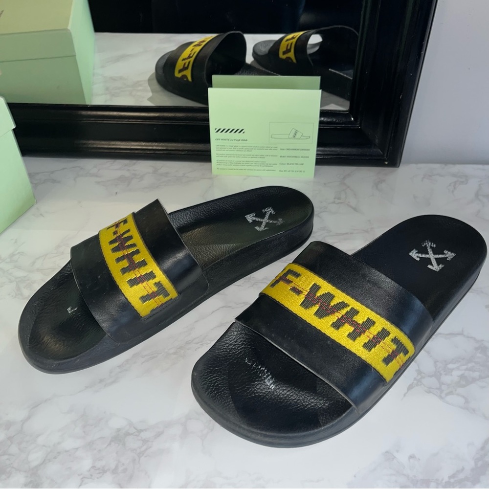 OFF-WHITE SIZE 12 INDUSTRIAL BELT BLACK YELLOW SLIDE